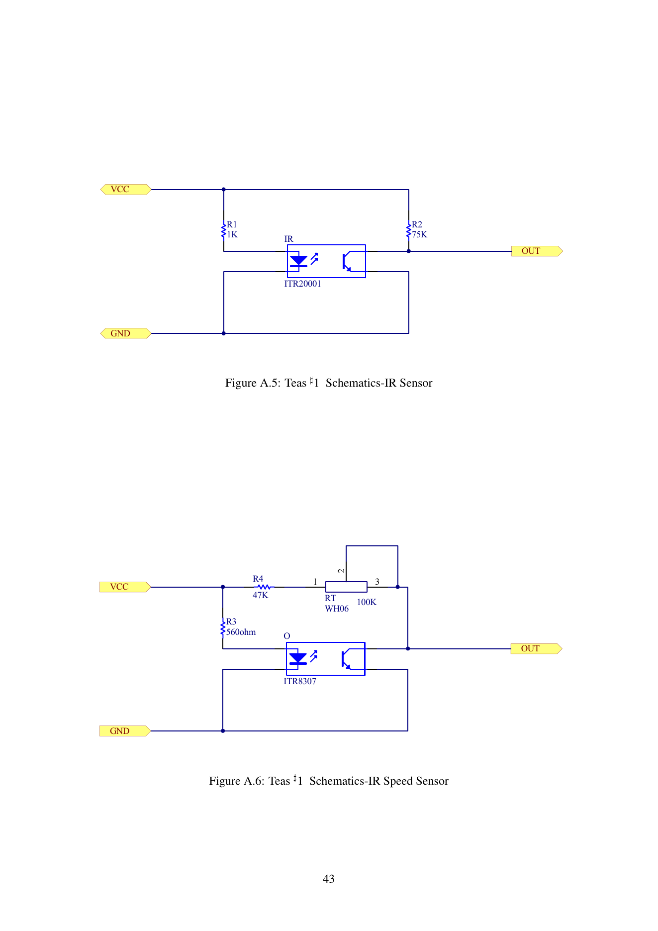 Tracking and wheel-speed sensor circuits, with the ITR20001 line-sensing circuit above / 循迹与轮速传感器电路,上半部分为 ITR20001 循迹电路