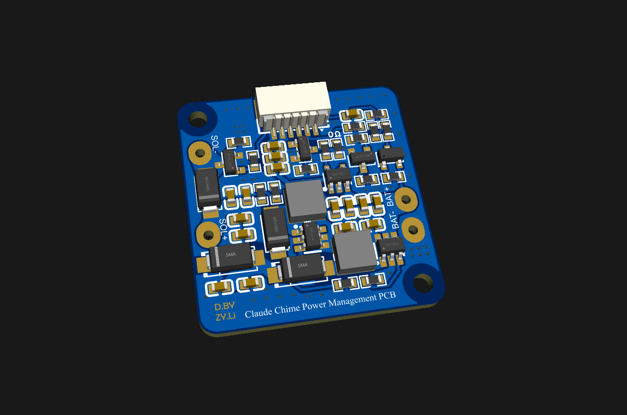 Claude Chime power-board 3D render / Claude Chime 电源板 3D 渲染