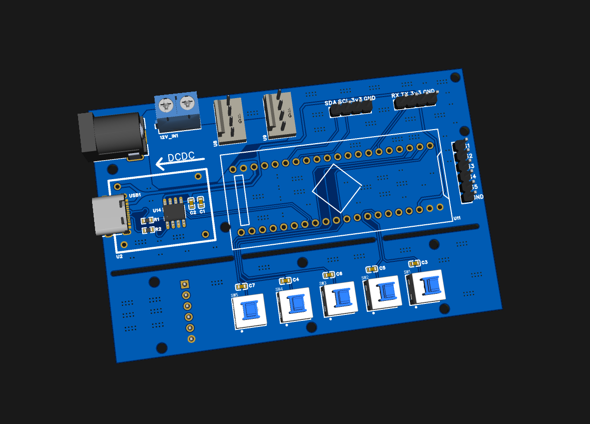 DIY pressure-flow cooling STM32 PCB 3D render / DIY 压风式散热器 STM32 版 PCB 3D 渲染图